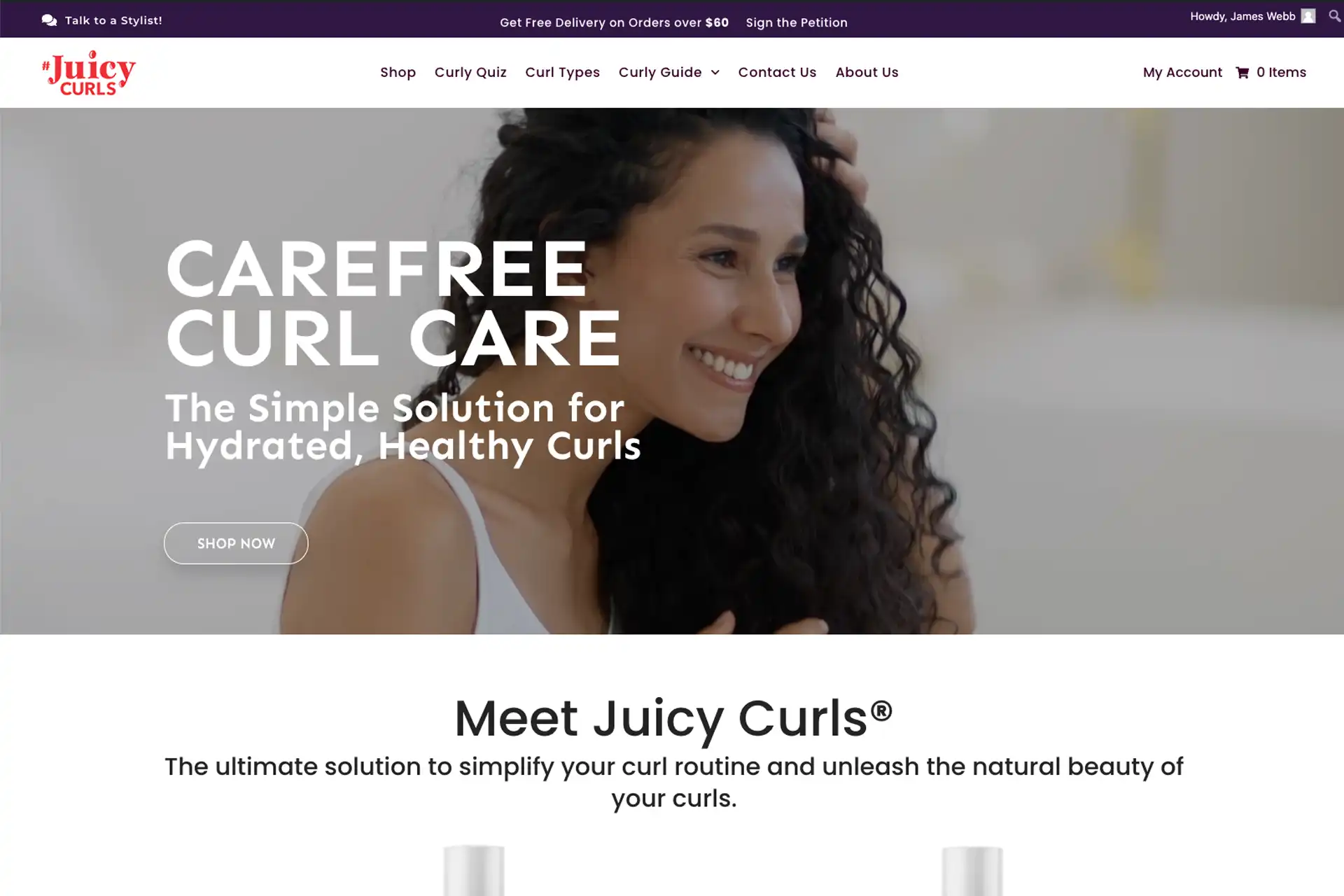 Juicy Curls eCommerce website and branding